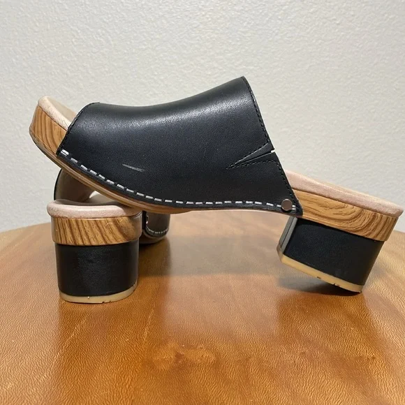 Dansko Maci Leather Slip On Clog Platform Sandals Black & Tan Size 37 (US 6.5-7) - Picture 4 of 16